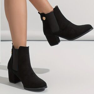 NEW Calvin Klein FISA Black Suede Gold logo heel ankle boot women size 7.5